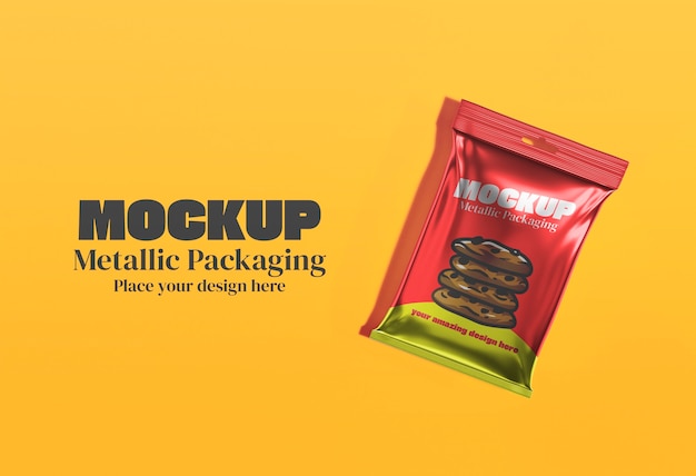 PSD metallic packaging bag mockup