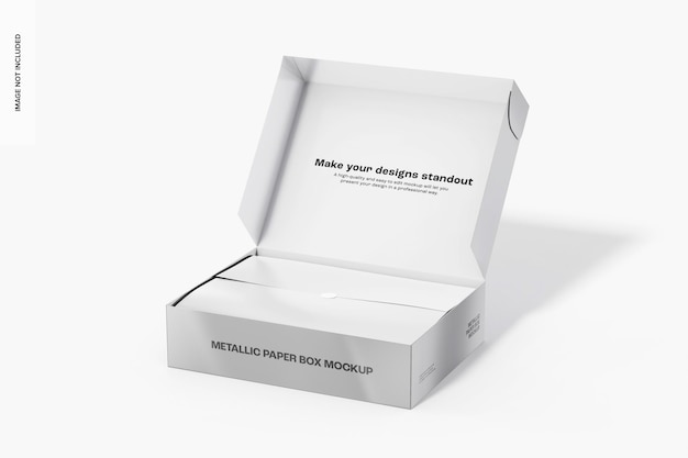 PSD metallic paper box mockup, right view