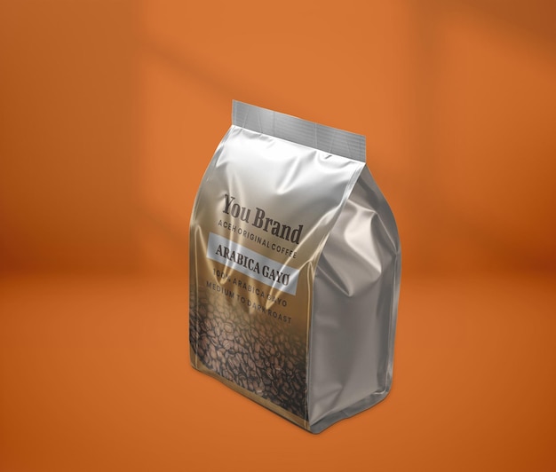 Metallic paper coffee bag mockup