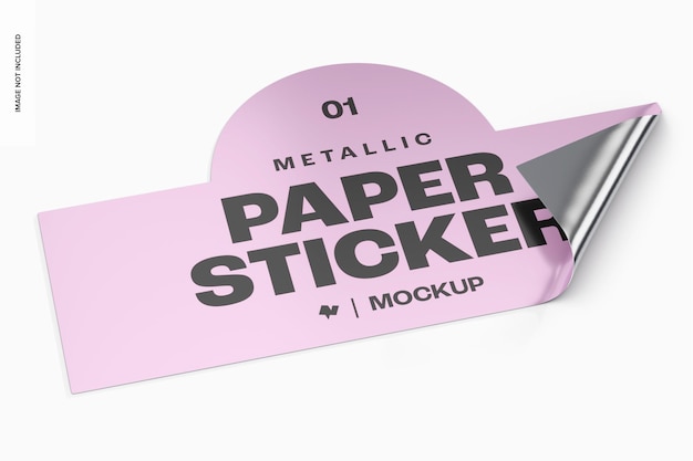 Metallic paper sticker mockup, left view