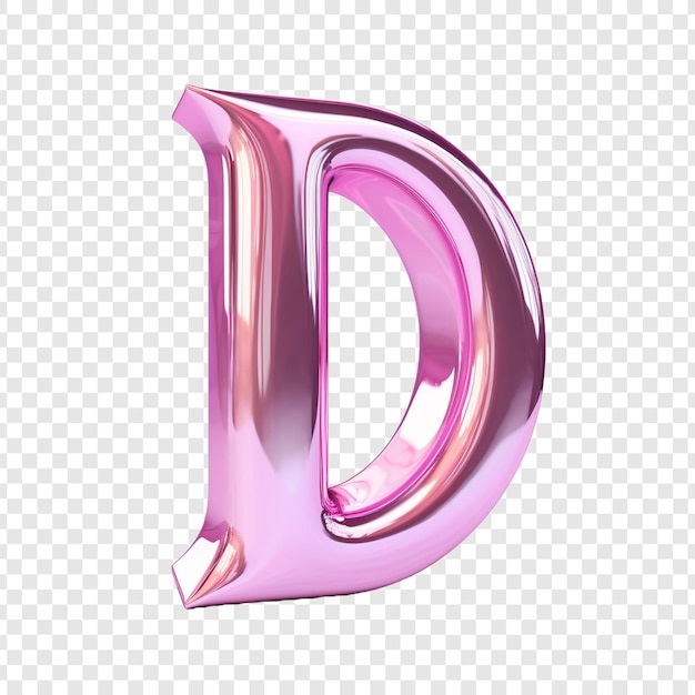 透明な背景に分離された金属色のピンクのガラスの文字D