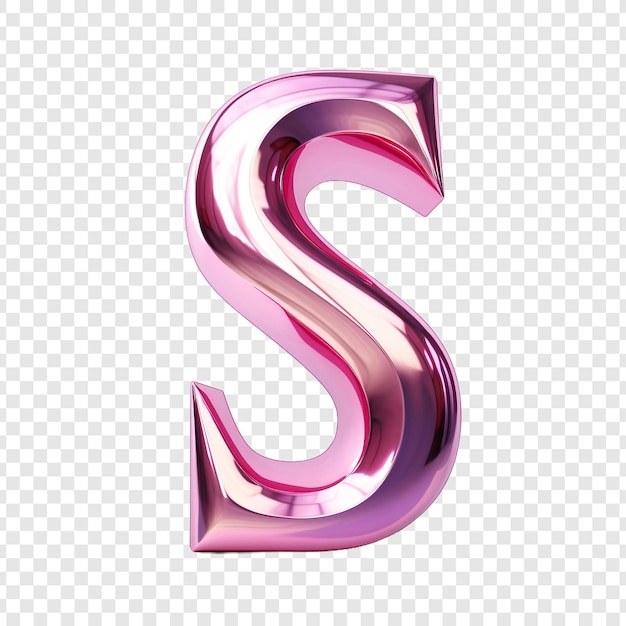 PSD metallic pink glass letter s isolated on transparent background