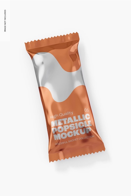 PSD metallic popsicle bag mockup, top view