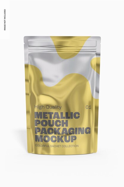 PSD metallic pouch packaging mockup, front view