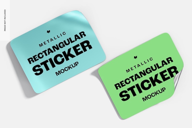 PSD metallic rectangular stickers mockup