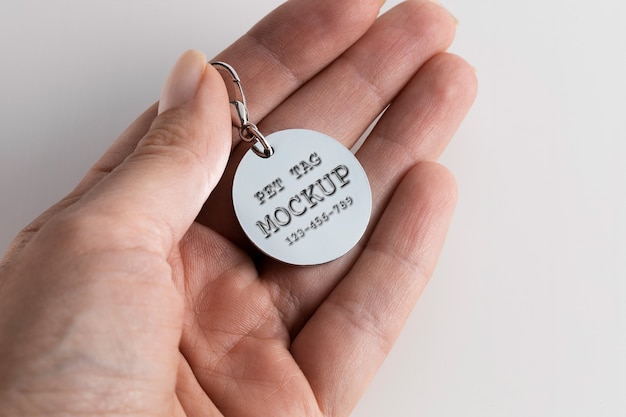 PSD metallic round pet tag mock-up design