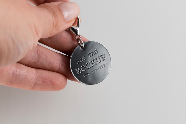 PSD metallic round pet tag mock-up design