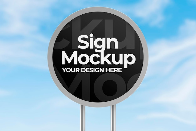 PSD metallic round signboard mockup for advertising or branding