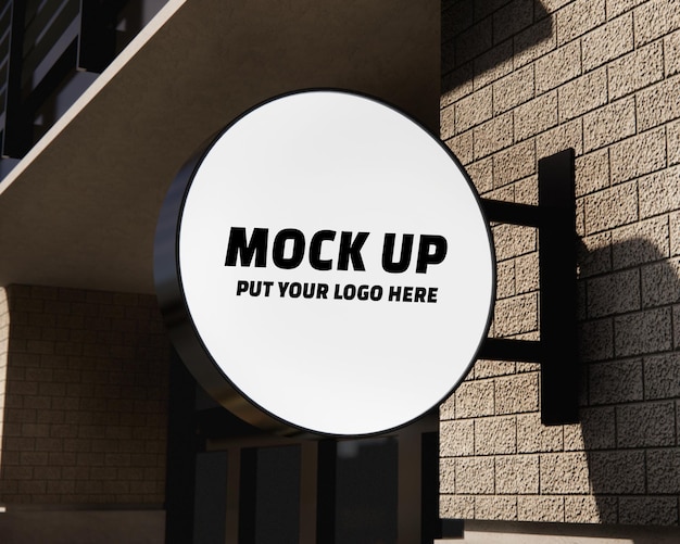 Metallic round signboard mockup in PSD