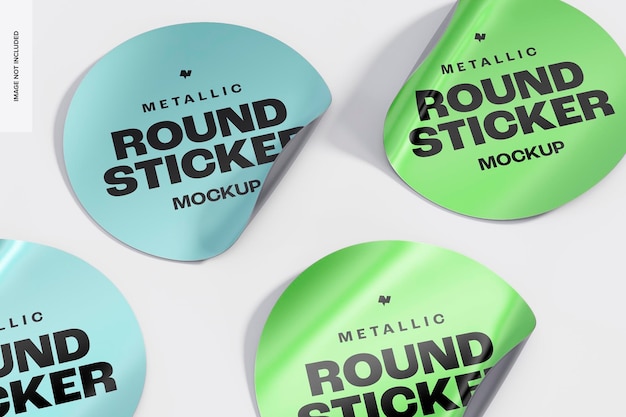 Metallic Round Stickers Mockup, Mosaic