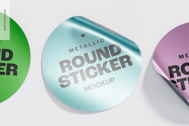 PSD metallic round stickers mockup, top view