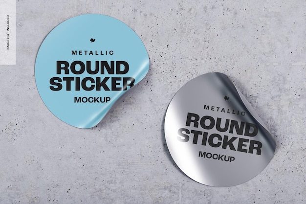 Metallic round stickers mockup