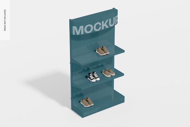 PSD metallic shoes display rack mockup, perspective