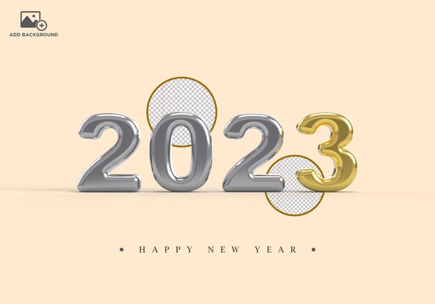 Metallic Silver 303 and gold 3 for 2023 happy new years eve 2022 3d render illustration isolated on white