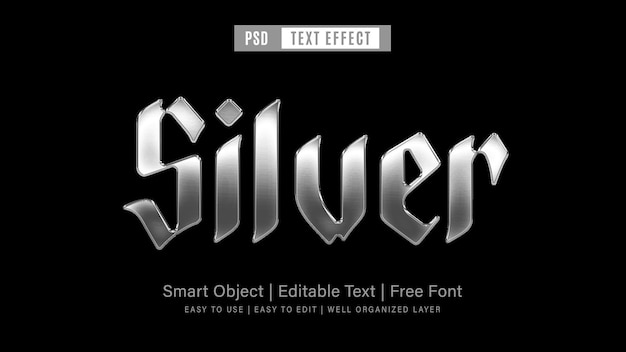 Metallic silver light editable font text effect