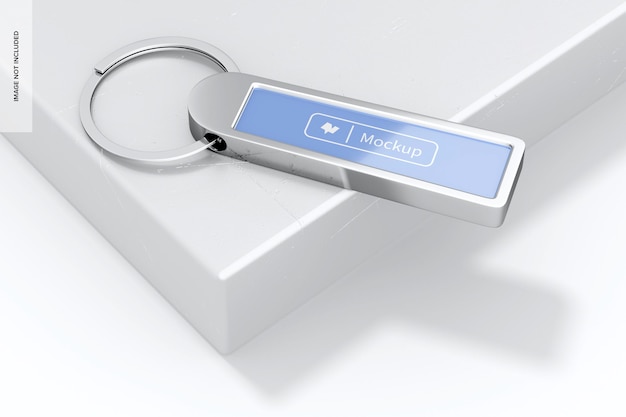 Metallic Slim Keychain on Podium Mockup