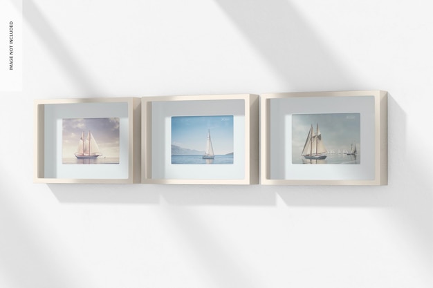 Metallic small shadow gallery frames mockup