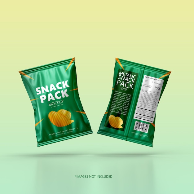 PSD metallic snack packet front and back mockup