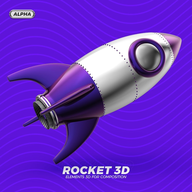 PSD metallic space rocket 3d render