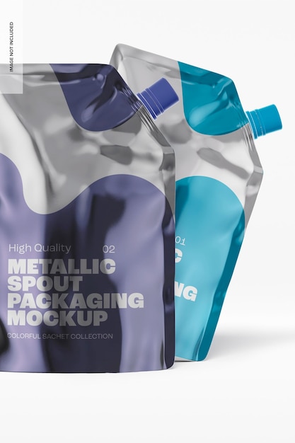 Metallic spout packaging mockup, close up