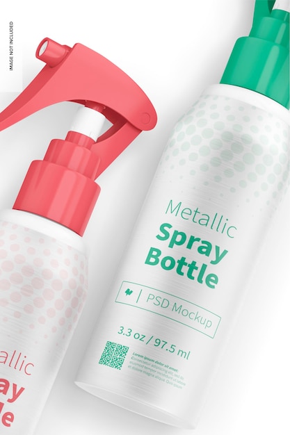 Metallic spray bottles mockup