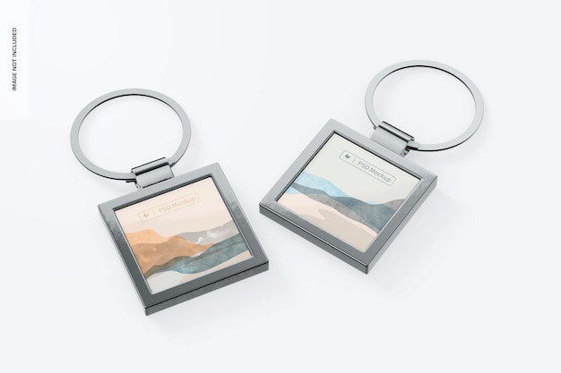 Metallic Square Keychains Mockup