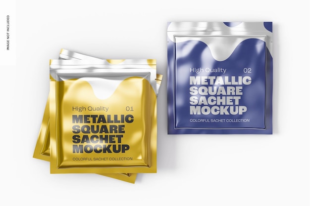 Metallic Square Sachets Mockup, Top View