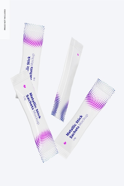 PSD metallic stick sachets mockup