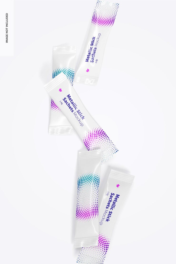 PSD metallic stick sachets mockup