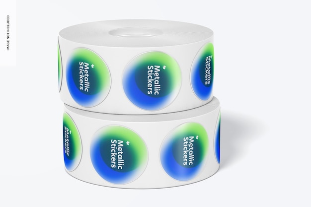 Metallic Sticker Rolls Mockup, Gestapeld