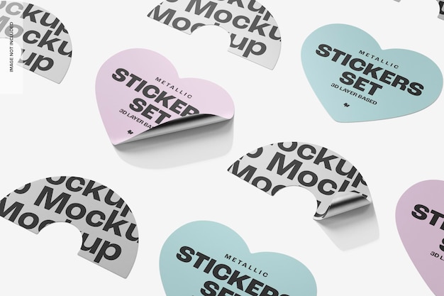metallic stickers set mockup, mosaic