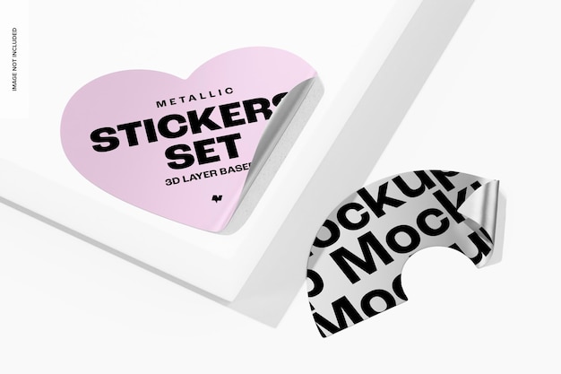 metallic stickers set mockup, perspective