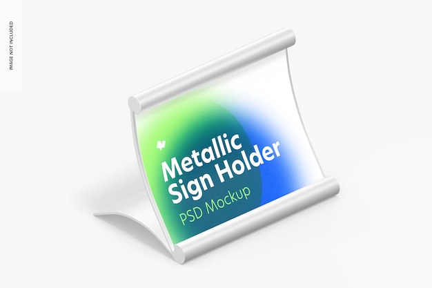 Metallic table sign holder mockup, isometric right view