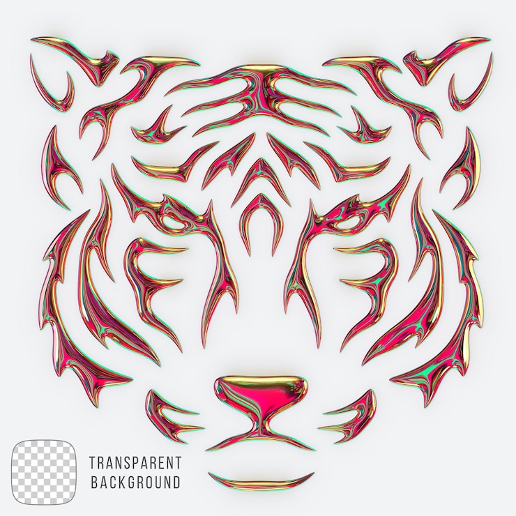 PSD metallic tiger head shape 3d rendering on transparent background