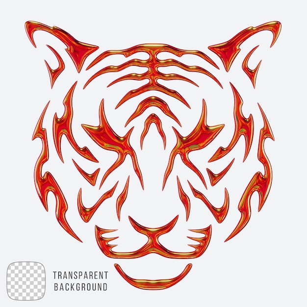 Metallic tiger head shape 3d rendering on transparent background