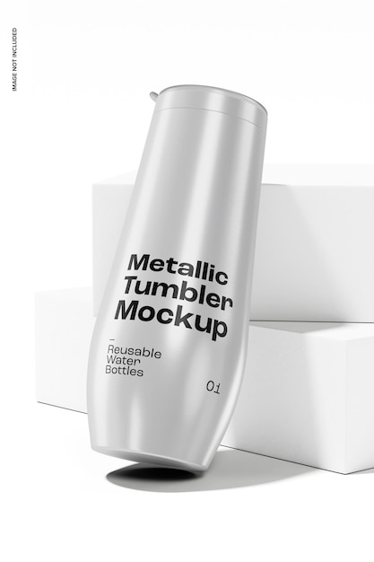 Metallic Tumbler Mockup, Leaned