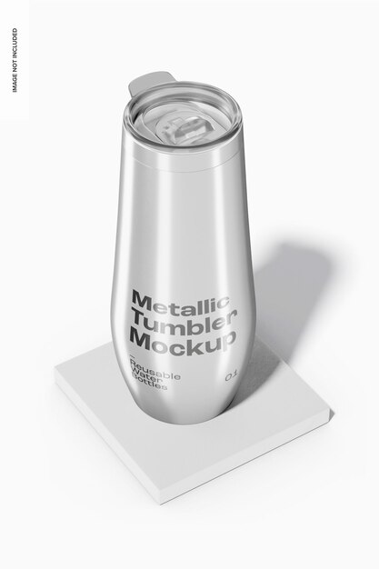 PSD tumbler metallico mockup, prospettiva