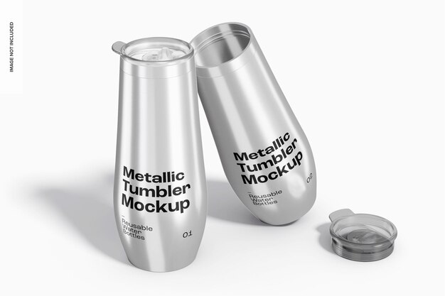 PSD metallic tumblers mockup, opened and closed