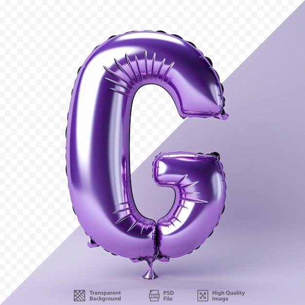 Palloncino viola metallizzato lettera g isolato su sfondo trasparente palloncini per vacanze e celebrazioni carattere lucido per striscioni e poster