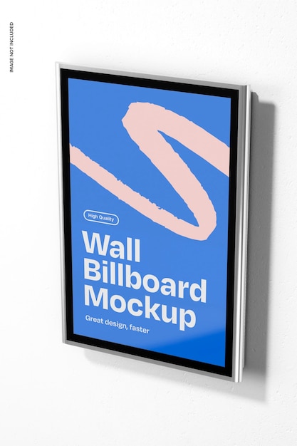 PSD metallic wall billboard mockup perspective