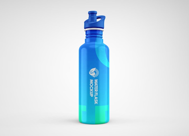 PSD metallic water flask bottle mockup