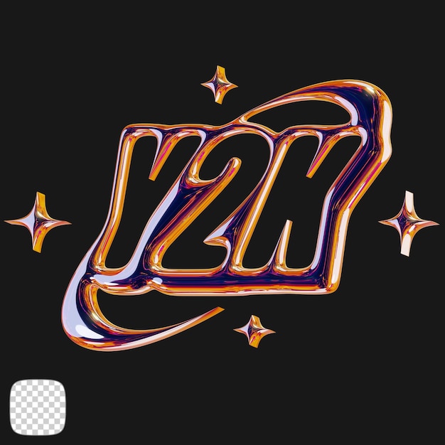 Metallic y2k logo kształt 3d rendering na przezroczystym tle