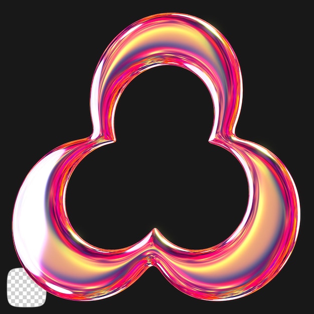 Metallic y2k shape 3d rendering on transparent background