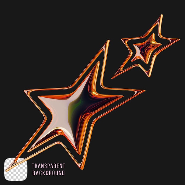 Metallic y2k star shape 3d rendering on transparent background