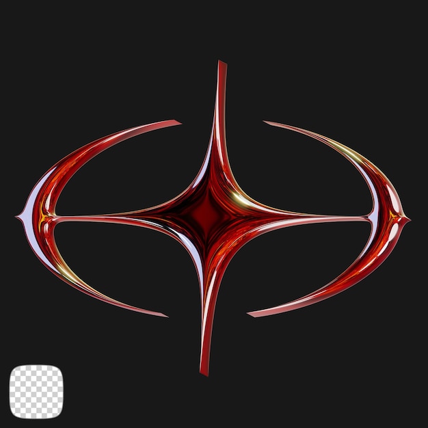 Metallic y2k star shape 3d rendering on transparent background