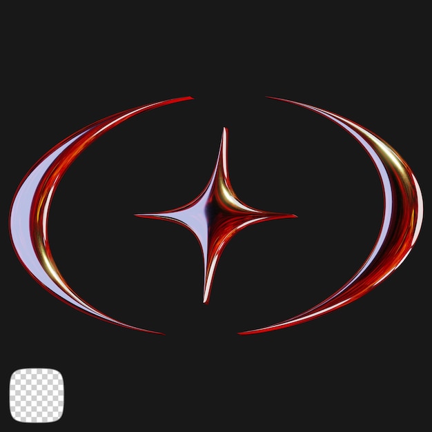 Metallic y2k star shape 3d rendering on transparent background