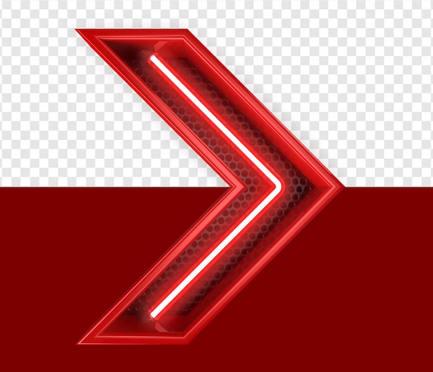 Metallisk rødt retningssymbol med neonlys