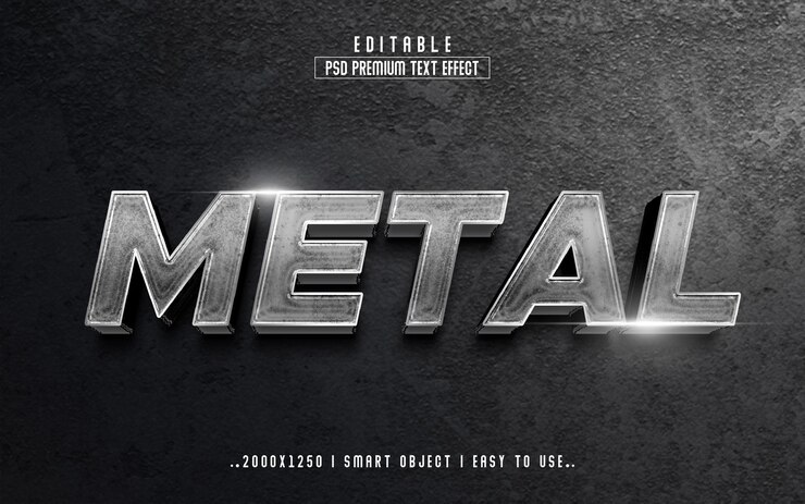 PSD metalowy 3d edytowalny styl efektu tekstowego