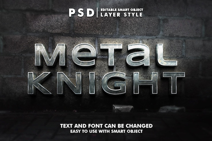 PSD metalowy rycerz 3d edytowalny efekt tekstowy psd