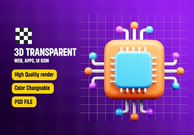 Metaverse chip 3d icoon of meta vers web en apps 3d ikoon illustratie